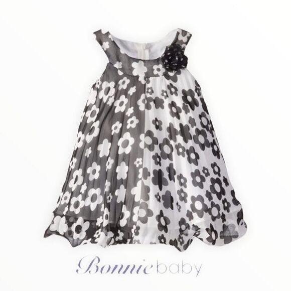 BONNIE BABY | Black & White | Crystal Pleated Trapeze Dress - Picture 1 of 3
